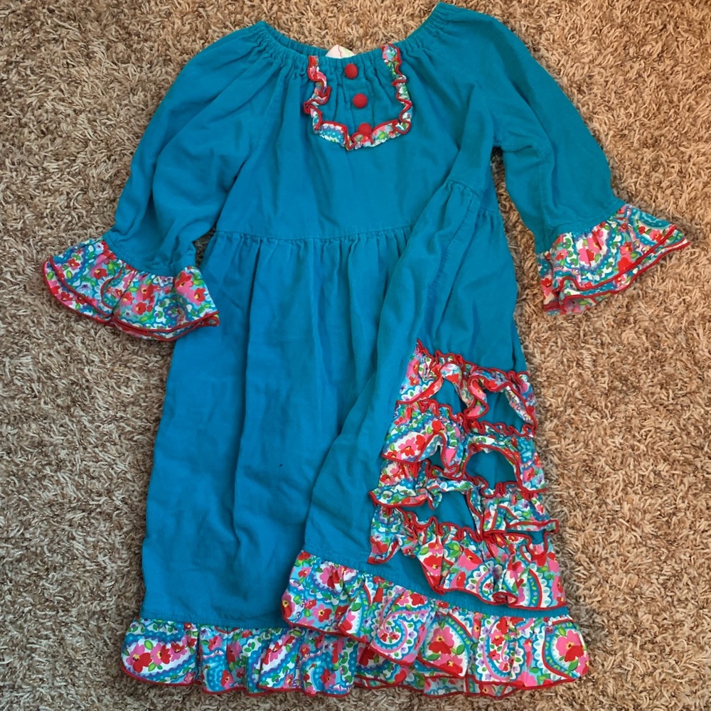 Frilly Teal Fine Whale Ruffle Dress